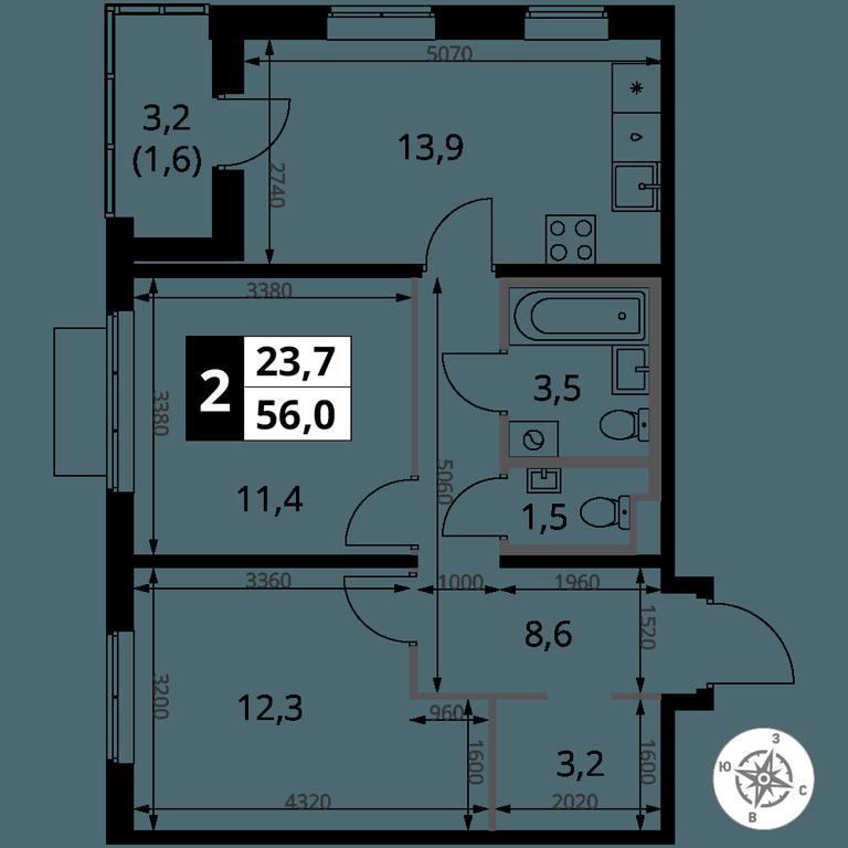 2-BD Apartment Sale, 56 sq. m. at 1 Yasenevskij, Kvartal № 24, Mosrentgen Settlement, Moscow, Russia #1