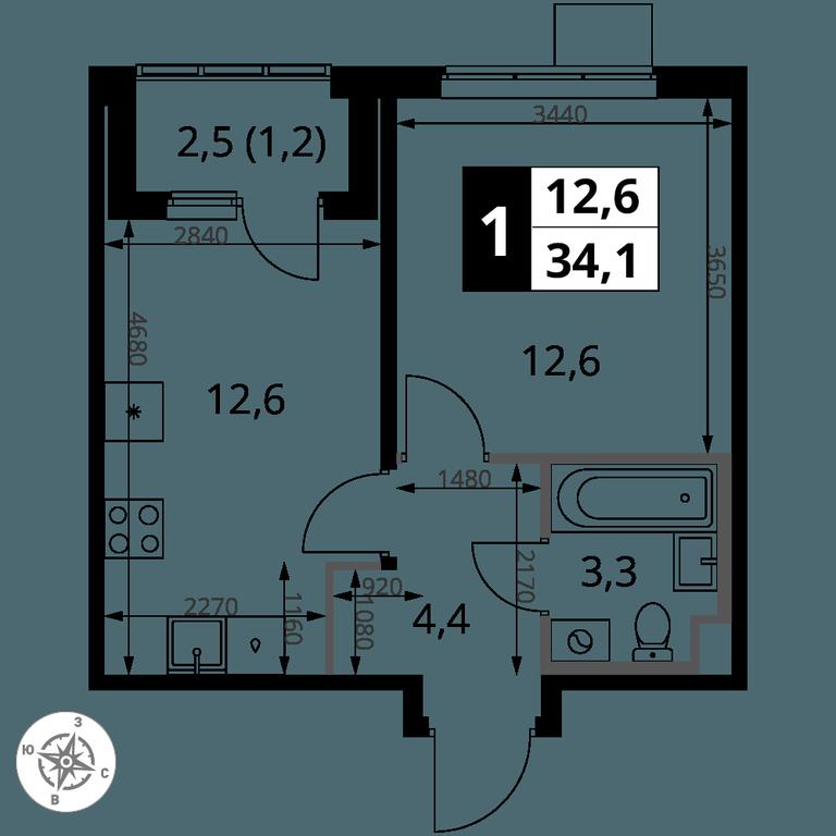 1-BD Apartment Sale, 34.1 sq. m. at 1 Yasenevskij, Kvartal № 24, Mosrentgen Settlement, Moscow, Russia #1 1-BD Apartment Sale, 34.1 sq. m. at 1 Yasenevskij, Kvartal № 24, Mosrentgen Settlement, Moscow, Russia #1