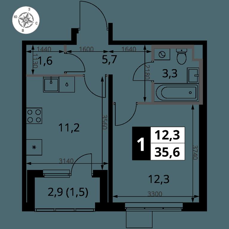 1-BD Apartment Sale, 35.6 sq. m. at 1 Yasenevskij, Kvartal № 24, Mosrentgen Settlement, Moscow, Russia #1