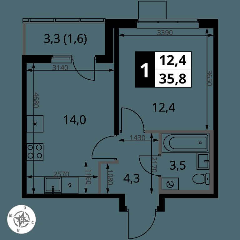 1-BD Apartment Sale, 35.8 sq. m. at 1 Yasenevskij, Kvartal № 24, Mosrentgen Settlement, Moscow, Russia #1 1-BD Apartment Sale, 35.8 sq. m. at 1 Yasenevskij, Kvartal № 24, Mosrentgen Settlement, Moscow, Russia #1