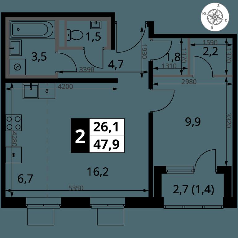 2-BD Apartment Sale, 47.9 sq. m. at 1 Yasenevskij, Kvartal № 24, Mosrentgen Settlement, Moscow, Russia #1