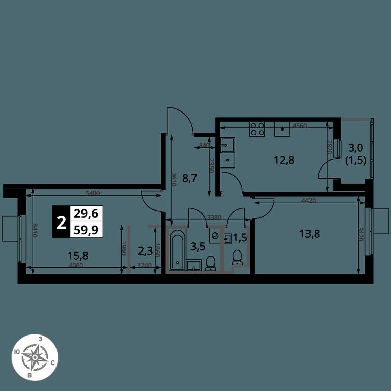 2-BD Apartment Sale, 59.9 sq. m. at 1 Yasenevskij, Kvartal № 24, Mosrentgen Settlement, Moscow, Russia #1