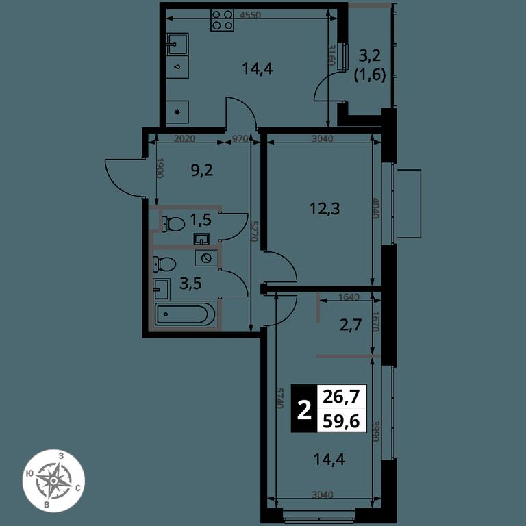2-BD Apartment Sale, 59.6 sq. m. at 1 Yasenevskij, Kvartal № 24, Mosrentgen Settlement, Moscow, Russia #1