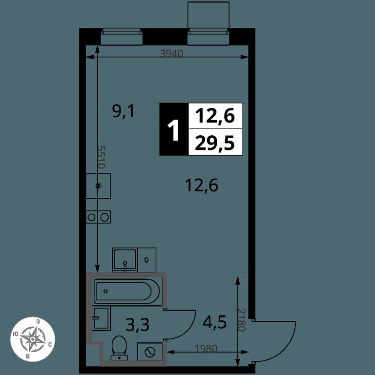 Apartment Sale, 29.5平方米 at 1 Yasenevskij, Kvartal № 24, Mosrentgen Settlement, Moscow, Russia #1