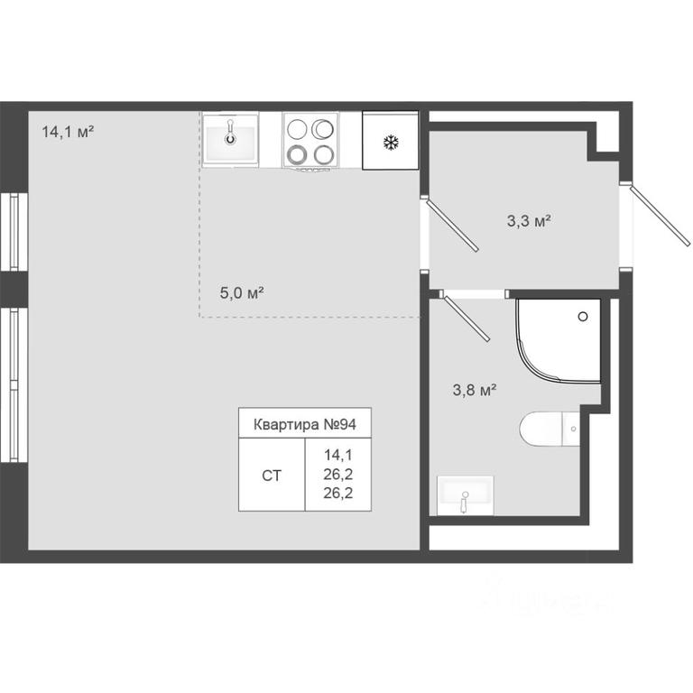 Apartment Sale, 26.2平方米 at Iakovlevo, ZhK Yakovlevo, kvartal № 145, Troitsk District, Moscow, Russia #1