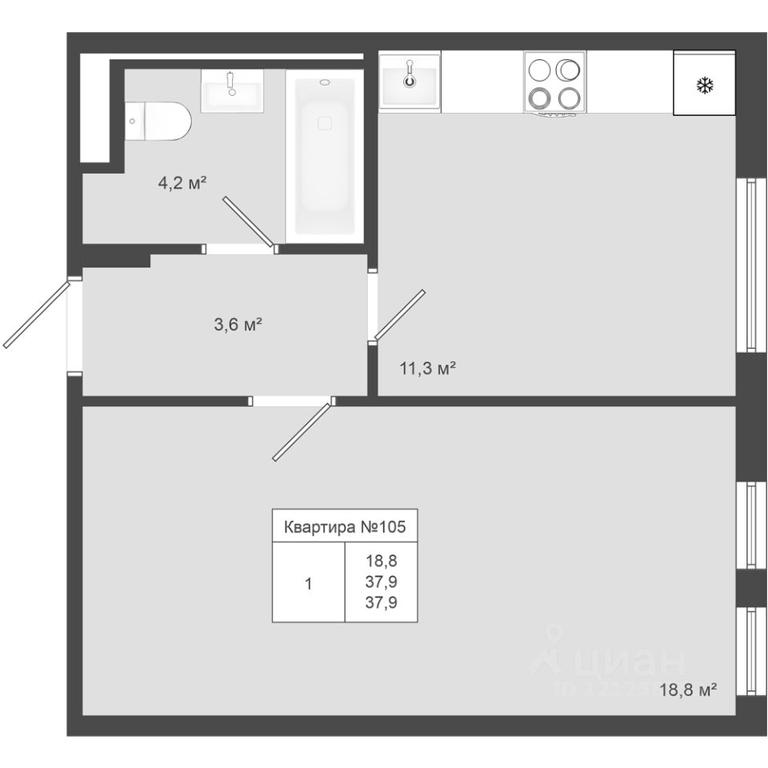 Apartment Sale, 37.9 sq. m. at Iakovlevo, ZhK Yakovlevo, kvartal № 145, Troitsk District, Moscow, Russia #1