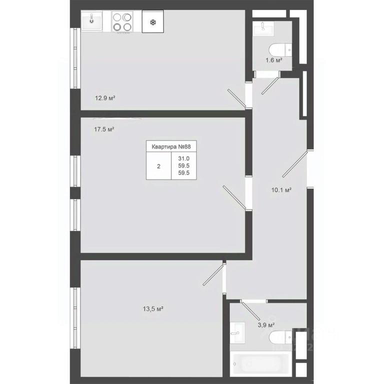 1-BD Apartment Sale, 59.5平方米 at Iakovlevo, ZhK Yakovlevo, kvartal № 145, Troitsk District, Moscow, Russia #1