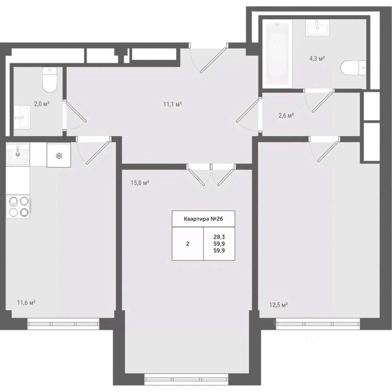 1-BD Apartment Sale, 59.9 sq. m. at Iakovlevo, ZhK Yakovlevo, kvartal № 145, Troitsk District, Moscow, Russia #1