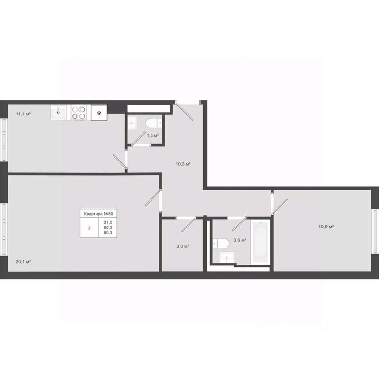 1-BD Apartment Sale, 60.3平方米 at Iakovlevo, ZhK Yakovlevo, kvartal № 145, Troitsk District, Moscow, Russia #1