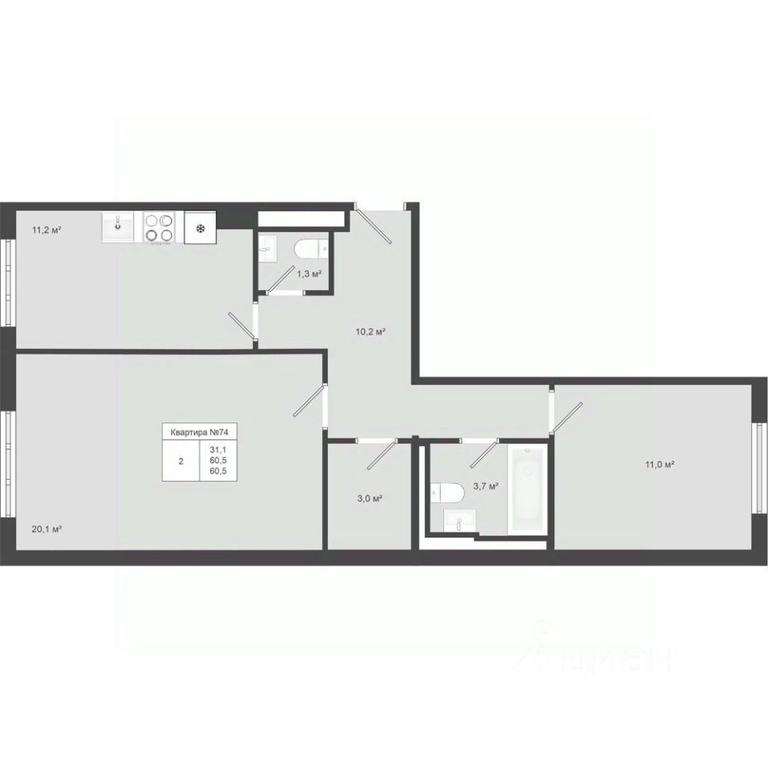 1-BD Apartment Sale, 60.5平方米 at Iakovlevo, ZhK Yakovlevo, kvartal № 145, Troitsk District, Moscow, Russia #1