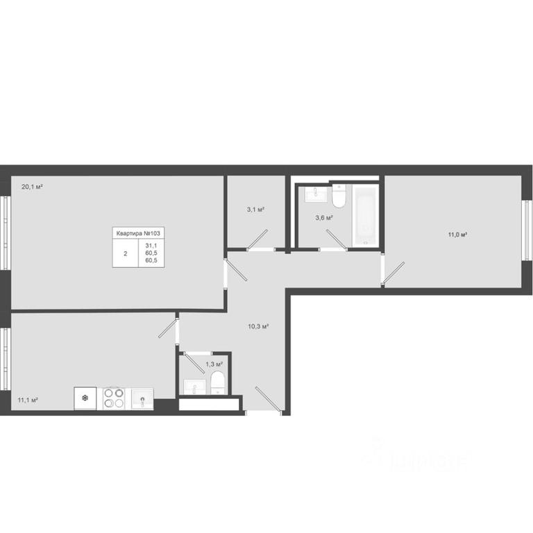 1-BD Apartment Sale, 60.5 sq. m. at Iakovlevo, ZhK Yakovlevo, kvartal № 145, Troitsk District, Moscow, Russia #1 1-BD Apartment Sale, 60.5 sq. m. at Iakovlevo, ZhK Yakovlevo, kvartal № 145, Troitsk District, Moscow, Russia #1