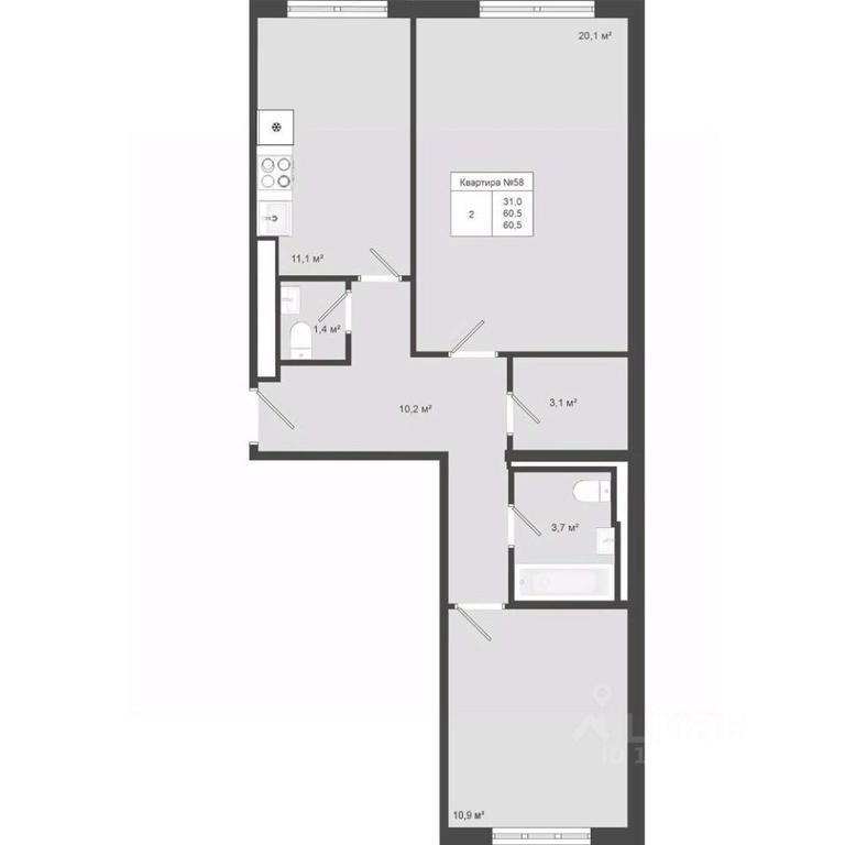1-BD Apartment Sale, 60.5平方米 at Iakovlevo, ZhK Yakovlevo, kvartal № 145, Troitsk District, Moscow, Russia #1 1-BD Apartment Sale, 60.5平方米 at Iakovlevo, ZhK Yakovlevo, kvartal № 145, Troitsk District, Moscow, Russia #1