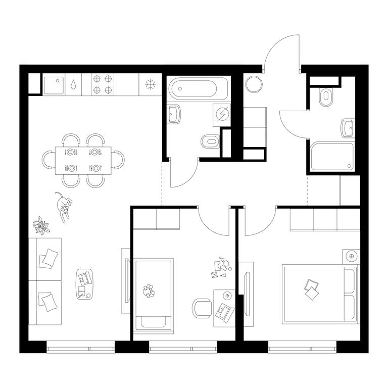 2-BD Apartment Sale, 57.7平方米 at Buninskaja naberezhnaja, ZhK Buninskaya Naberezhnaya, Moscow, Russia #1