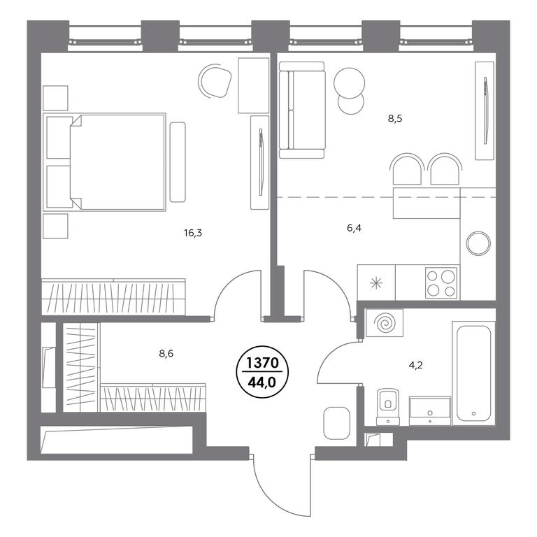 2-BD Apartment Sale, 44 sq. m. at Admiral, Shosseynaya Street, 4А, Moscow, Russia #1