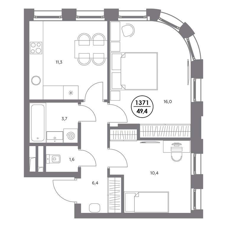 3-BD Apartment Sale, 49.4 sq. m. at Admiral, Shosseynaya Street, 4А, Moscow, Russia #1