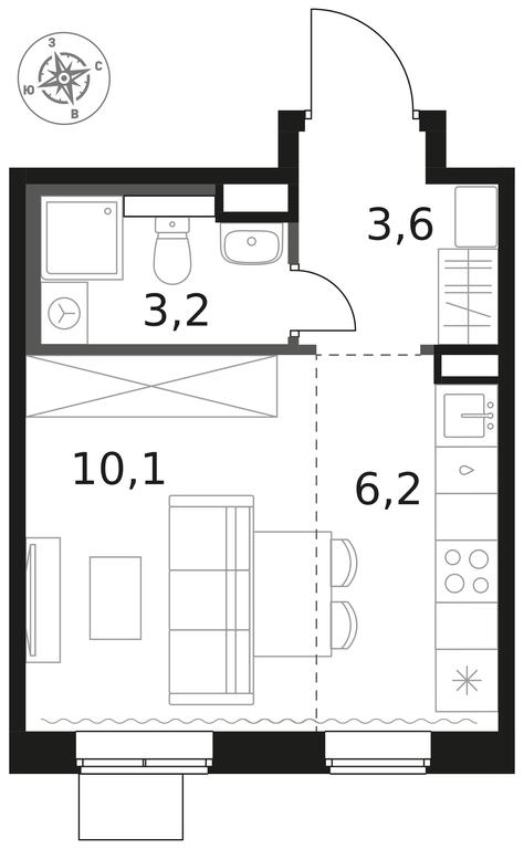 Apartment Sale, 23.1平方米 at 1 Himkinskij, zhiloy kompleks 1-y Khimkinskiy, kvartal Mezhdunarodny, mikrorayon Klyazma-Starbeyevo, Khimki, Moscow Region, Russia #1