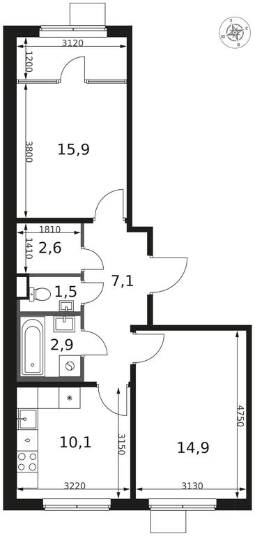 2-BD Apartment Sale, 55 sq. m. at 1 Himkinskij, zhiloy kompleks 1-y Khimkinskiy, kvartal Mezhdunarodny, mikrorayon Klyazma-Starbeyevo, Khimki, Moscow Region, Russia #2