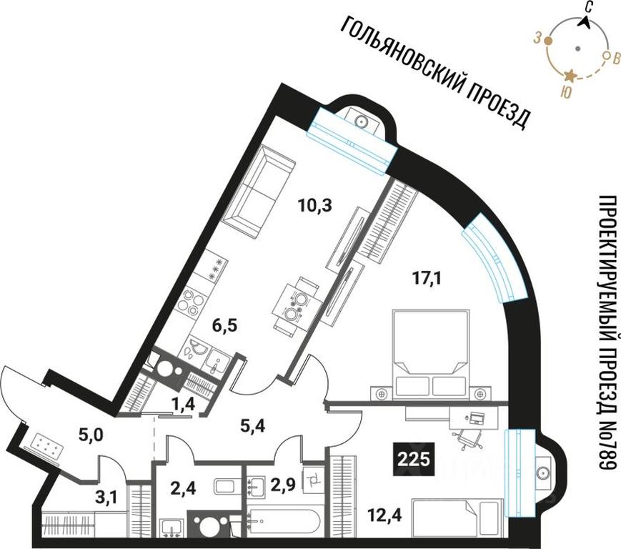 2-BD Apartment Sale, 66.5平方米 at Intelligent, Semyonovskaya Embankment, Moscow, Russia #1 2-BD Apartment Sale, 66.5平方米 at Intelligent, Semyonovskaya Embankment, Moscow, Russia #1