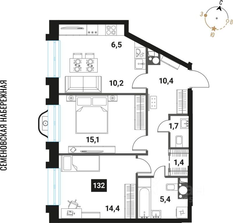 2-BD Apartment Sale, 65.1平方米 at Intelligent, Semyonovskaya Embankment, Moscow, Russia #1