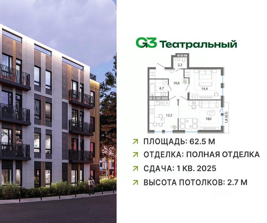 1-BD Apartment Sale, 62.5 sq. m. at G3 Teatralny, Teatralnaya ulitsa, rabochiy posyolok Ilyinskiy, Ramenskiy Urban District, Moscow Region, Russia #1 1-BD Apartment Sale, 62.5 sq. m. at G3 Teatralny, Teatralnaya ulitsa, rabochiy posyolok Ilyinskiy, Ramenskiy Urban District, Moscow Region, Russia #1