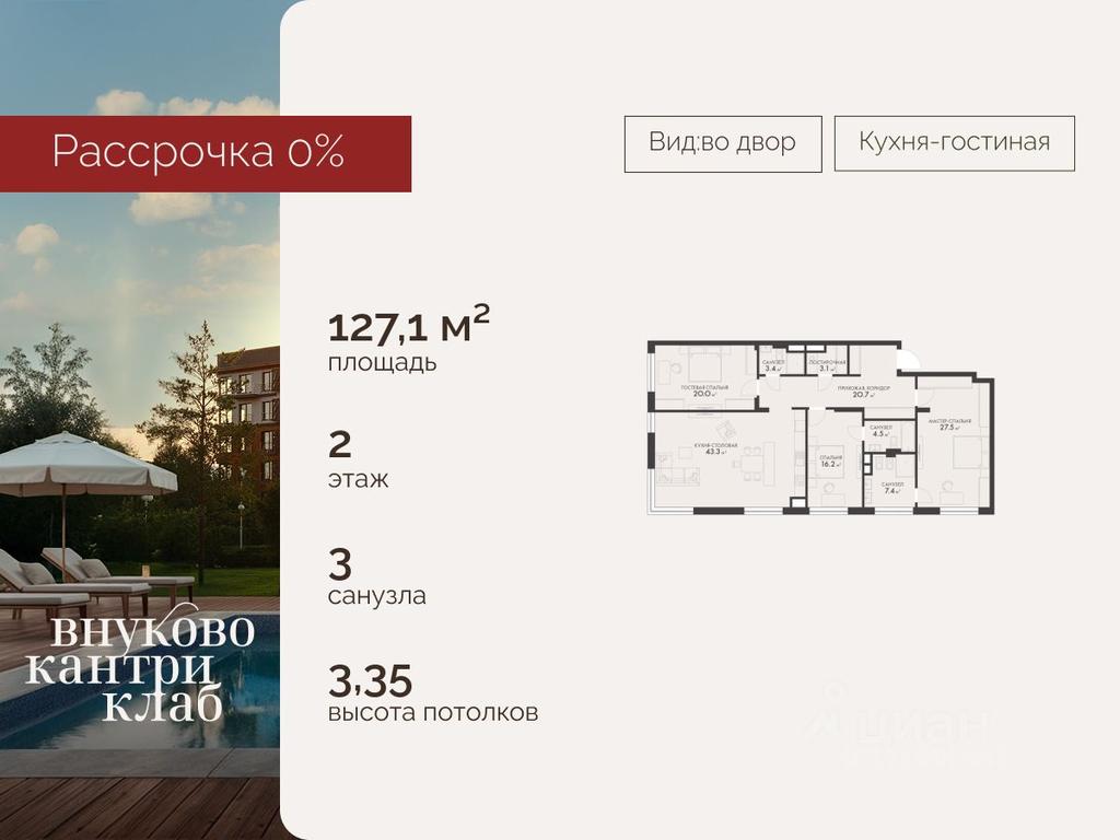 2-BD Apartment Sale, 127.1平方米 at Vnukovo Country Club (Vnukovo Kantri Klab), Lugovaya ulitsa, derevnya Rogozinino, Pervomayskoye Settlement, Moscow, Russia #2 2-BD Apartment Sale, 127.1平方米 at Vnukovo Country Club (Vnukovo Kantri Klab), Lugovaya ulitsa, derevnya Rogozinino, Pervomayskoye Settlement, Moscow, Russia #2