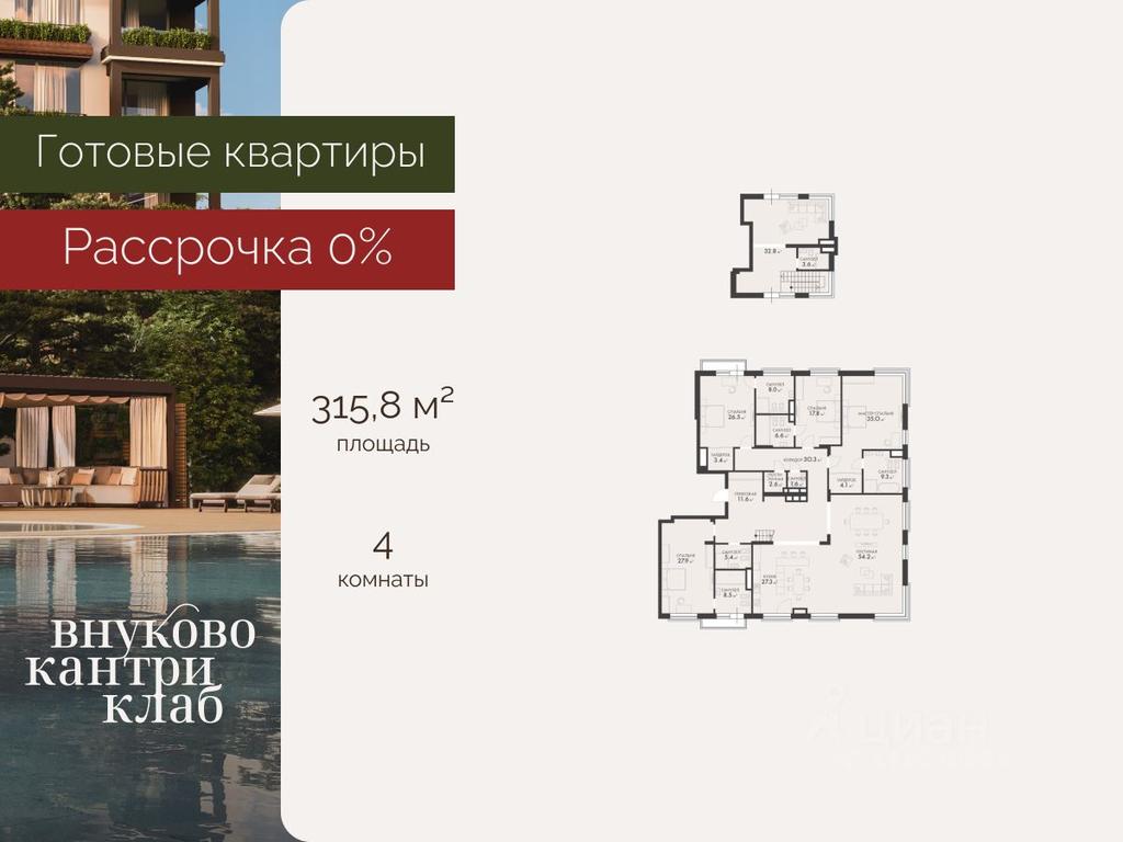 3-BD Apartment Sale, 315.8平方米 at Vnukovo Country Club (Vnukovo Kantri Klab), Lugovaya ulitsa, derevnya Rogozinino, Pervomayskoye Settlement, Moscow, Russia #1
