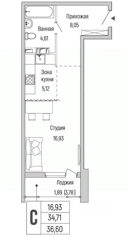 Apartment Sale, 36.6平方米 at Бузланово, Krasnogorsk Urban District, Moscow Region, Russia #1