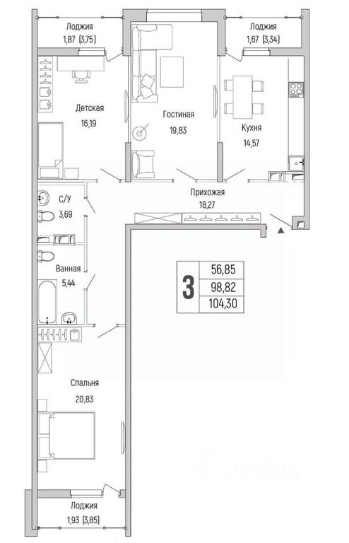 1-BD Apartment Sale, 104.3 sq. m. at Бузланово, Krasnogorsk Urban District, Moscow Region, Russia #1