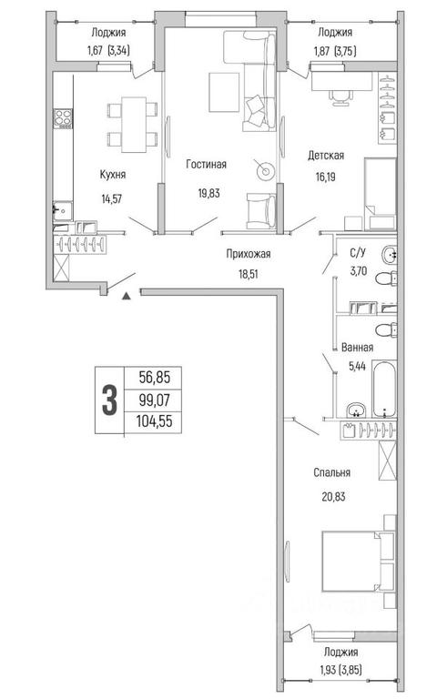 1-BD Apartment Sale, 104.55 sq. m. at Бузланово, Krasnogorsk Urban District, Moscow Region, Russia #1