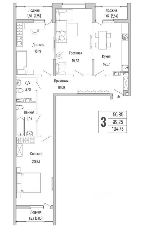 1-BD Apartment Sale, 104.73平方米 at Бузланово, Krasnogorsk Urban District, Moscow Region, Russia #1