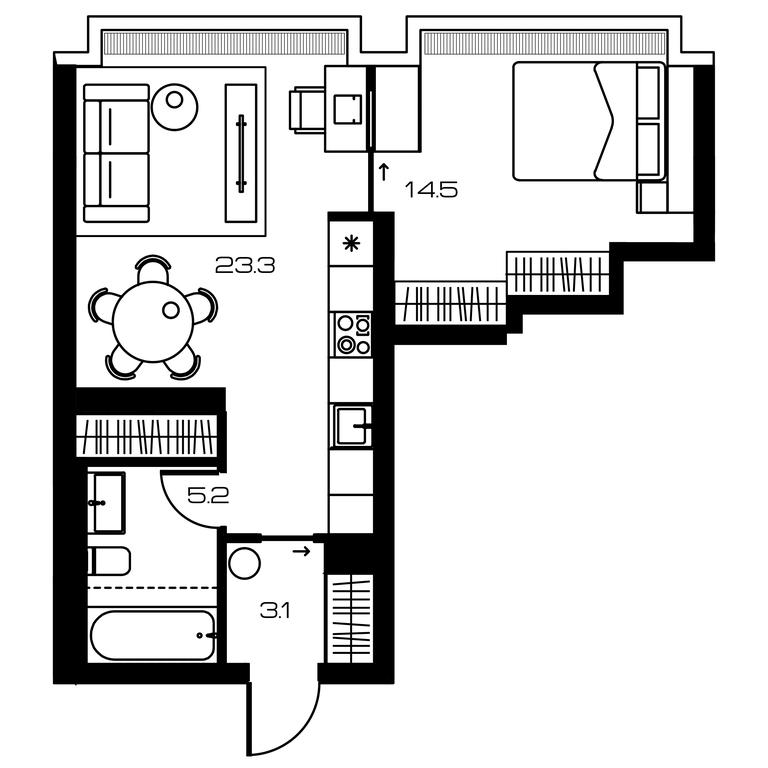 1-BD Apartment Sale, 46.1 sq. m. at Lunar, Leninsky Avenue, 38, Moscow, Russia #2 1-BD Apartment Sale, 46.1 sq. m. at Lunar, Leninsky Avenue, 38, Moscow, Russia #2