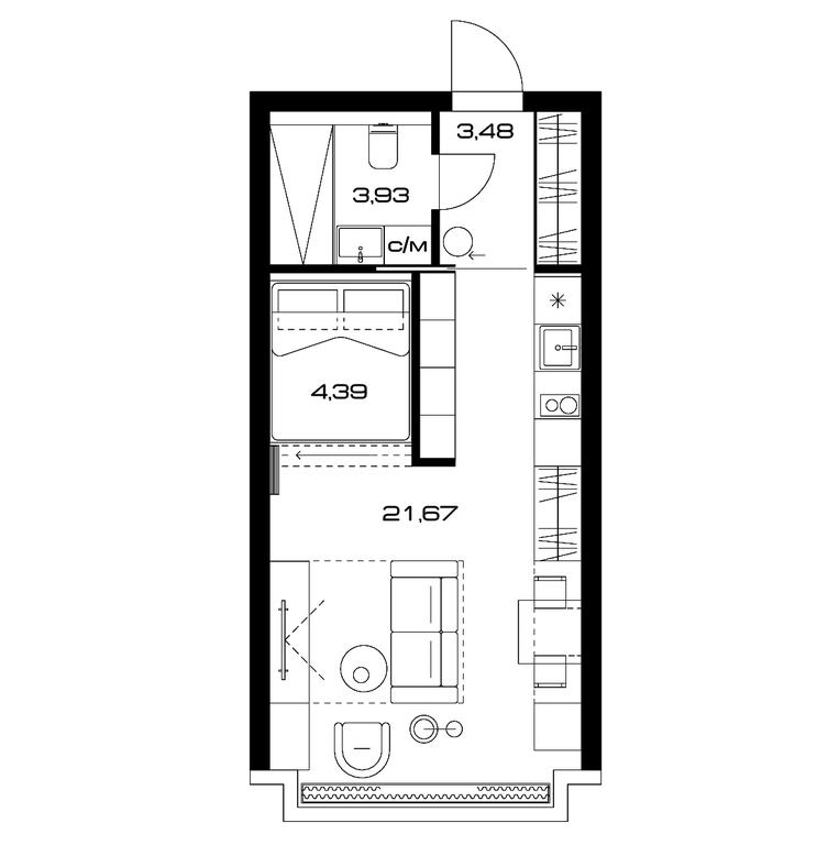Apartment Sale, 33.6平方米 at Lunar, Leninsky Avenue, 38, Moscow, Russia #1