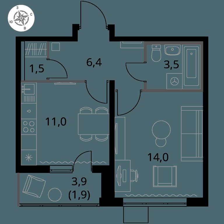 1-BD Apartment Sale, 38.3 sq. m. at Pervy Yuzhny, zhiloy kompleks Pervy Yuzhny, Leninskiy City District, Moscow Region, Russia #1