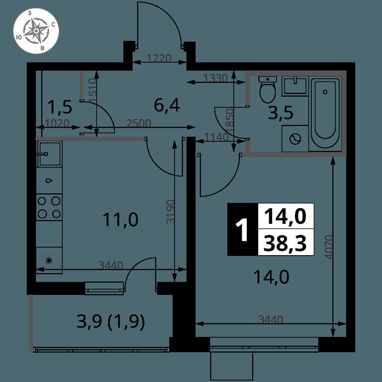 1-BD Apartment Sale, 38.3 sq. m. at Pervy Yuzhny, zhiloy kompleks Pervy Yuzhny, Leninskiy City District, Moscow Region, Russia #2