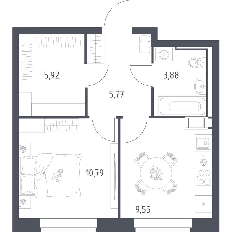 Apartment Sale, 35.5平方米 at Tomilino Park, 1-y kvartal, posyolok Zhilino-1, Lubertsy City District, Moscow Region, Russia #1