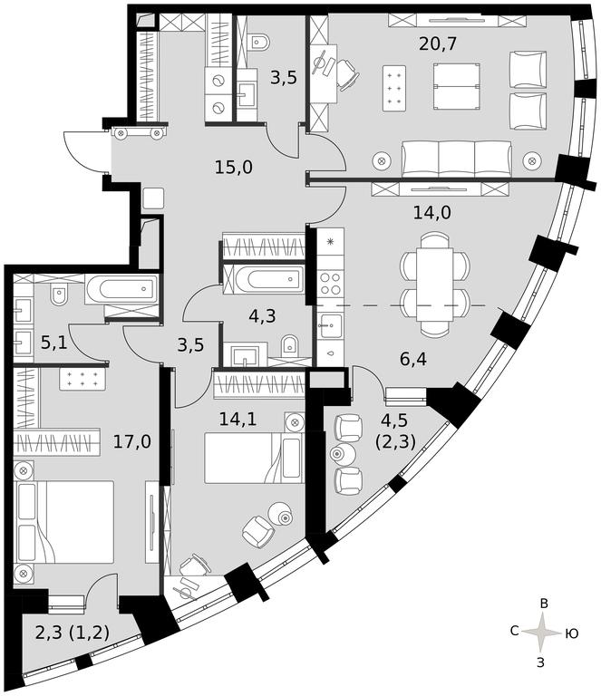 4-BD Apartment Sale, 106.1 sq. m. at Sydney City, Shenogina Street, 2, Moscow, Russia #1