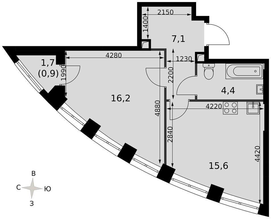 1-BD Apartment Sale, 43.8平方米 at Sydney City, Shenogina Street, 2, Moscow, Russia #2