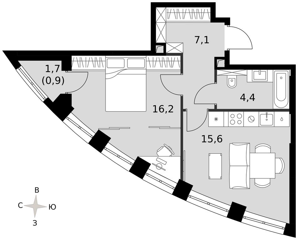 1-BD Apartment Sale, 43.8平方米 at Sydney City, Shenogina Street, 2, Moscow, Russia #1