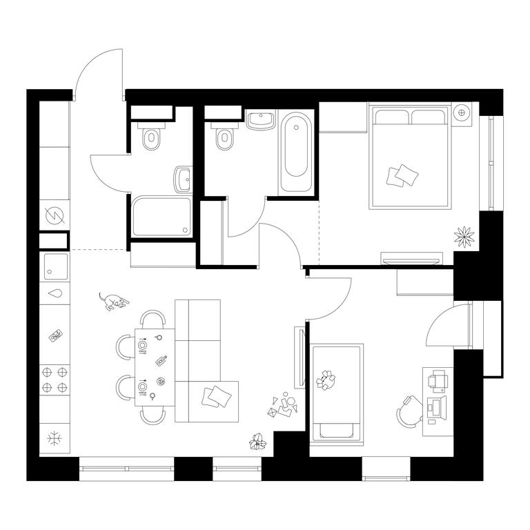 2-BD Apartment Sale, 53.7 sq. m. at Narvin, Kronshtadtsky Boulevard, 14с13, Moscow, Russia #1