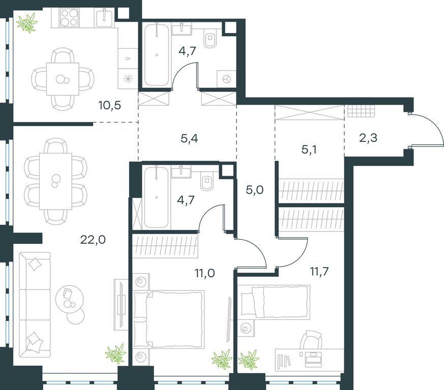2-BD Apartment Sale, 82.4 sq. m. at Level Yzhnoportovaya, Yuzhnoportovaya Street, 28Ас17, Moscow, Russia #1