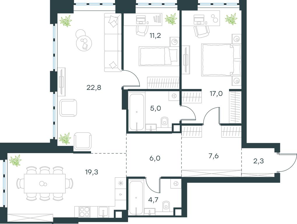 2-BD Apartment Sale, 95.9 sq. m. at Level Yzhnoportovaya, Yuzhnoportovaya Street, 28Ас17, Moscow, Russia #1