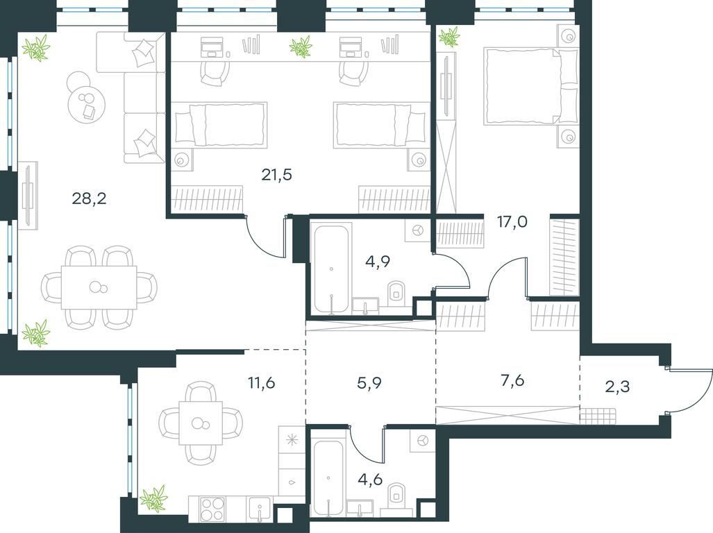 2-BD Apartment Sale, 103.6 sq. m. at Level Yzhnoportovaya, Yuzhnoportovaya Street, 28Ас17, Moscow, Russia #1