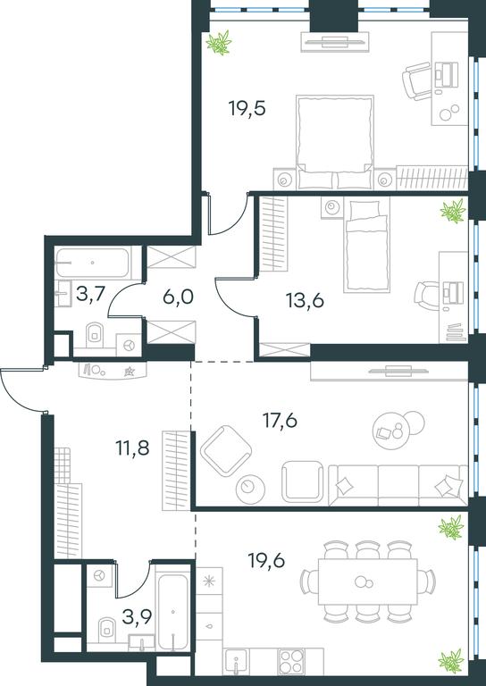 2-BD Apartment Sale, 95.7 sq. m. at Level Yzhnoportovaya, Yuzhnoportovaya Street, 28Ас17, Moscow, Russia #1