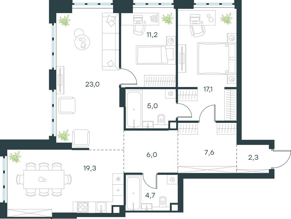 2-BD Apartment Sale, 96.2平方米 at Level Yzhnoportovaya, Yuzhnoportovaya Street, 28Ас17, Moscow, Russia #1