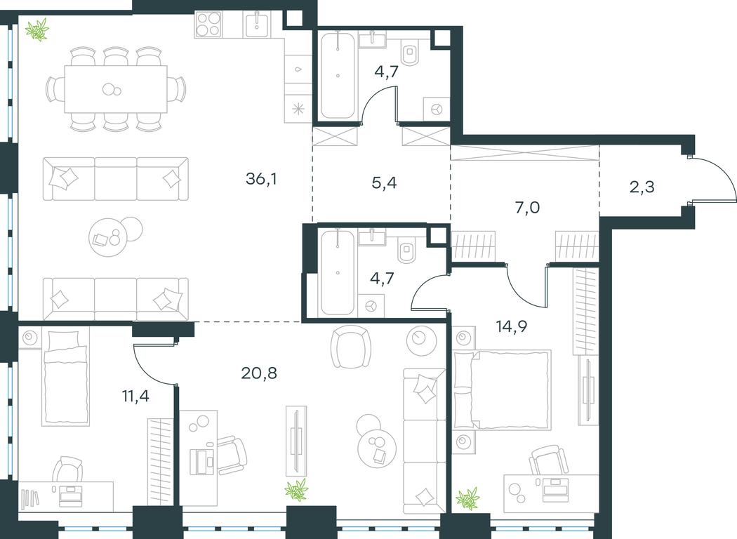 2-BD Apartment Sale, 107.3 sq. m. at Level Yzhnoportovaya, Yuzhnoportovaya Street, 28Ас17, Moscow, Russia #1
