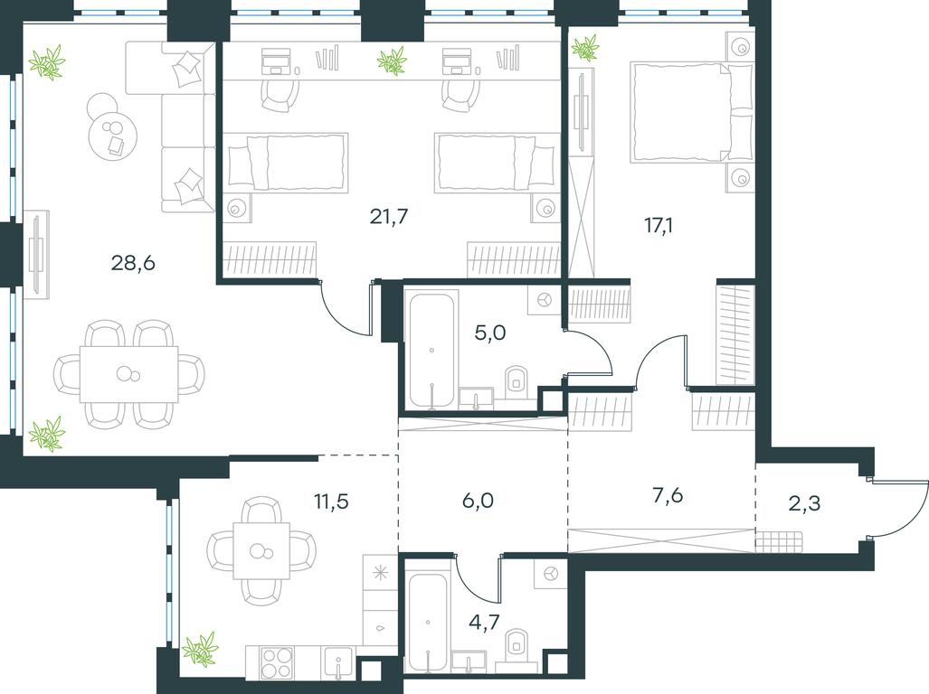 2-BD Apartment Sale, 104.5 sq. m. at Level Yzhnoportovaya, Yuzhnoportovaya Street, 28Ас17, Moscow, Russia #1