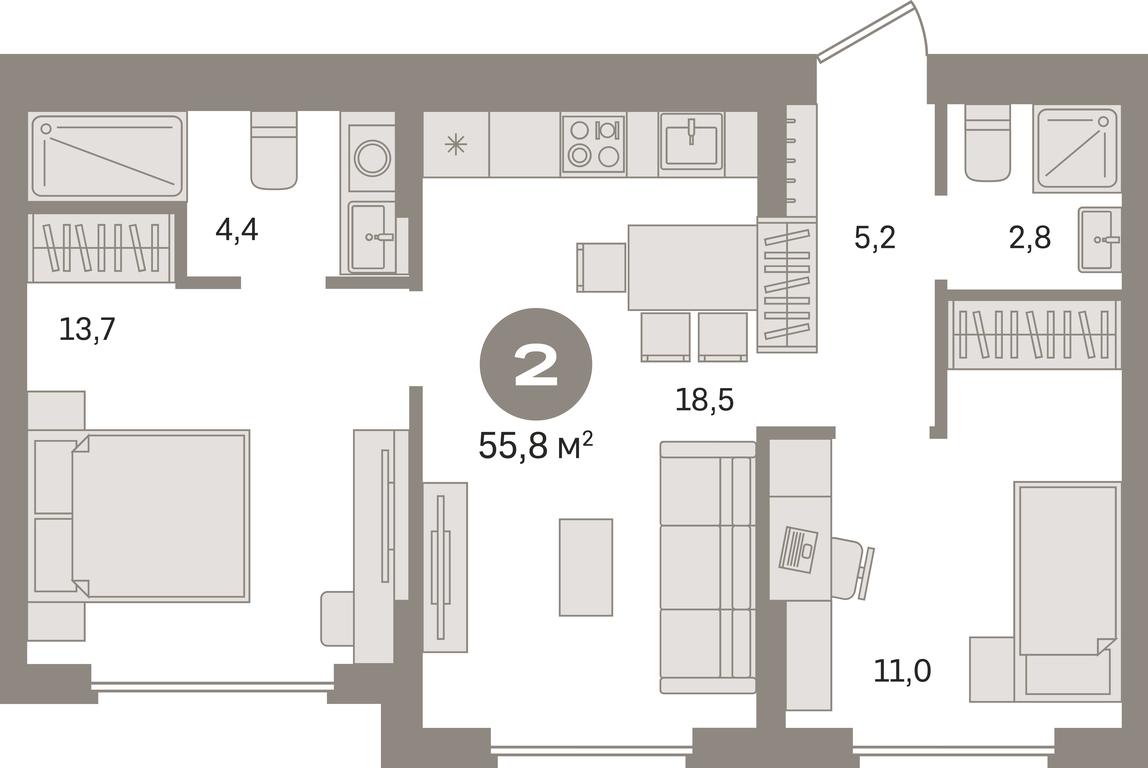 2-BD Apartment Sale, 55.8 sq. m. at Pervy kvartal, Kalinovaya ulitsa, derevnya Sapronovo, Leninskiy City District, Moscow Region, Russia #1 2-BD Apartment Sale, 55.8 sq. m. at Pervy kvartal, Kalinovaya ulitsa, derevnya Sapronovo, Leninskiy City District, Moscow Region, Russia #1