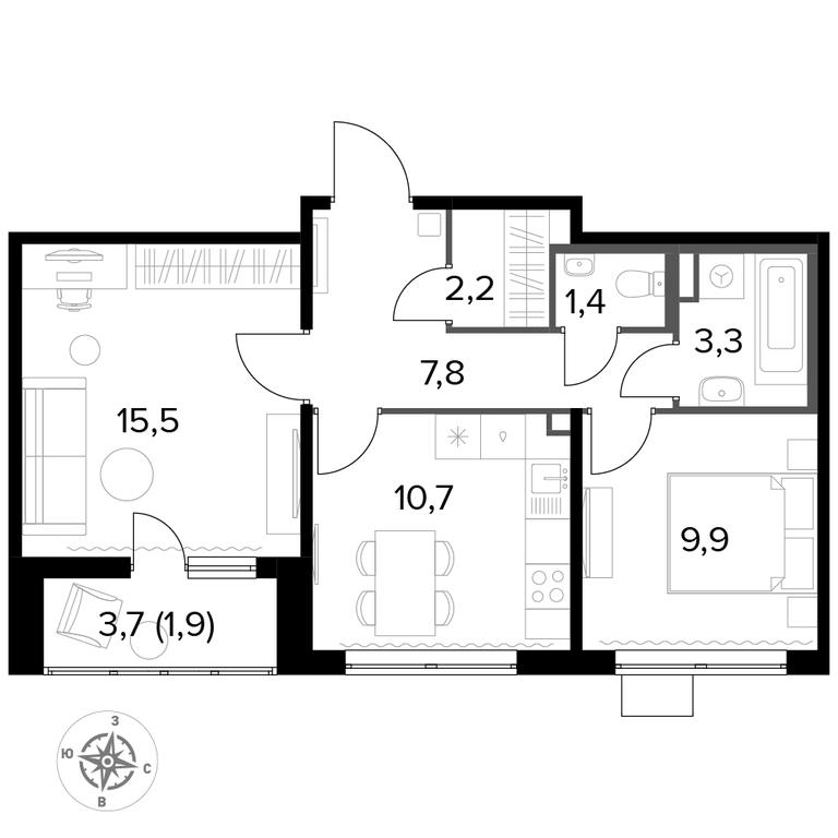 2-BD Apartment Sale, 52.7平方米 at Pervyi Lermontovskiy, zhiloy kompleks 1-y Lermontovskiy, Lyubertsy, Moscow Region, Russia #1 2-BD Apartment Sale, 52.7平方米 at Pervyi Lermontovskiy, zhiloy kompleks 1-y Lermontovskiy, Lyubertsy, Moscow Region, Russia #1