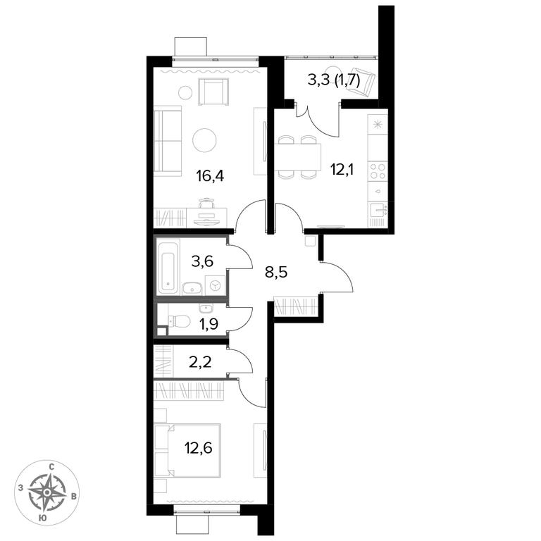 2-BD Apartment Sale, 58.9 sq. m. at Pervyi Lermontovskiy, zhiloy kompleks 1-y Lermontovskiy, Lyubertsy, Moscow Region, Russia #1 2-BD Apartment Sale, 58.9 sq. m. at Pervyi Lermontovskiy, zhiloy kompleks 1-y Lermontovskiy, Lyubertsy, Moscow Region, Russia #1