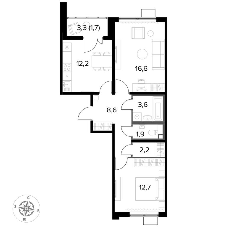 2-BD Apartment Sale, 59.5 sq. m. at Pervyi Lermontovskiy, zhiloy kompleks 1-y Lermontovskiy, Lyubertsy, Moscow Region, Russia #1 2-BD Apartment Sale, 59.5 sq. m. at Pervyi Lermontovskiy, zhiloy kompleks 1-y Lermontovskiy, Lyubertsy, Moscow Region, Russia #1